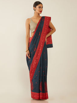 Soch - Printed Red Saree with Unstitched Blouse