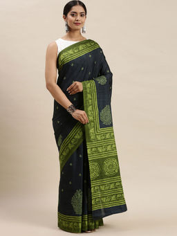 Soch - Navy Blue Printed Sarees with Unstitched Blouse