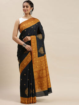 Soch - Navy Blue Printed Sarees with Unstitched Blouse