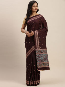 Soch - Embroidered Fashion Silk Blend Saree with Unstitched Blouse