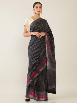 Soch - Printed Grey Saree with Unstitched Blouse