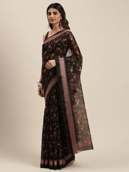 Soch - Black Pure Cotton Printed Saree with Unstitched Blouse