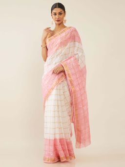 Soch - Pink Pure Cotton Bandhani Printed Saree with Unstitched Blouse