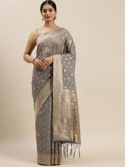 Soch - Grey Handloom Sarees with Unstitched Blouse
