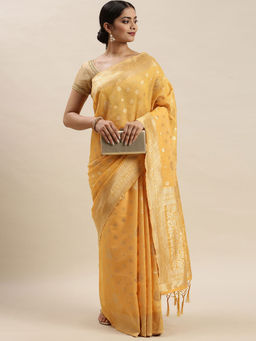 Soch - Mustard Handloom Sarees with Unstitched Blouse