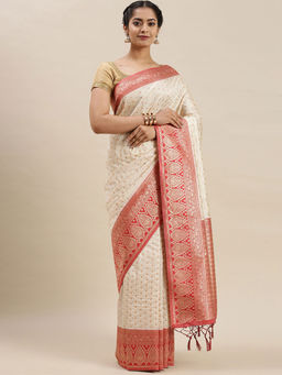Soch - Cream Handloom Sarees with Unstitched Blouse