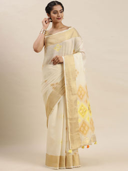 Soch - Cream Handloom Sarees with Unstitched Blouse