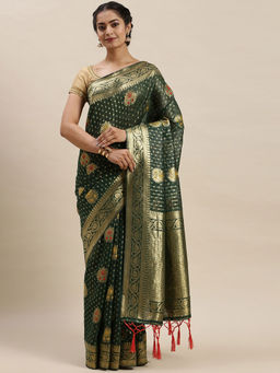 Soch - Green Handloom Sarees with Unstitched Blouse