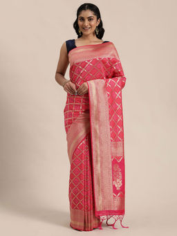 Soch - Pink Art Silk Woven Design Saree With Unstitched Blouse
