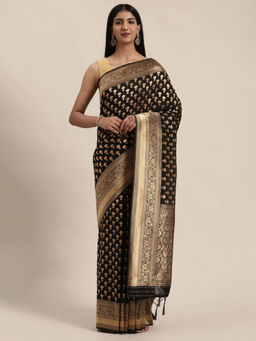 Soch - Black Art Silk Woven Design Saree With Unstitched Blouse