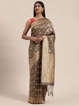 Soch - Grey Art Silk Woven Design Saree With Unstitched Blouse