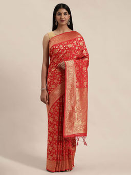 Soch - Red Art Silk Woven Design Saree With Unstitched Blouse