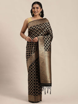 Soch - Black Art Silk Woven Design Saree With Unstitched Blouse