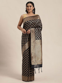 Soch - Navy Blue Art Silk Woven Design Saree With Unstitched Blouse