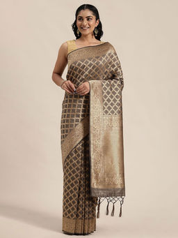 Soch - Grey Art Silk Woven Design Saree With Unstitched Blouse