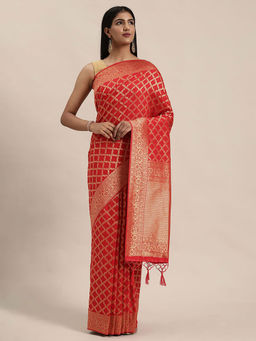 Soch - Red Art Silk Woven Design Saree With Unstitched Blouse