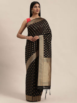 Soch - Black Art Silk Woven Design Saree With Unstitched Blouse