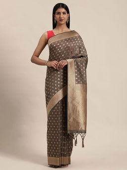 Soch - Grey Art Silk Woven Design Saree With Unstitched Blouse