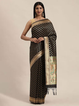 Soch - Black Art Silk Woven Design Saree With Unstitched Blouse