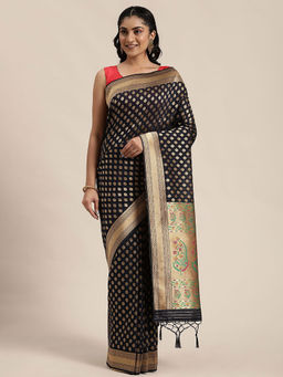 Soch - Navy Blue Art Silk Woven Design Saree With Unstitched Blouse