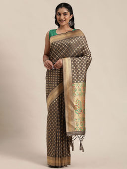 Soch - Grey Art Silk Woven Design Saree With Unstitched Blouse