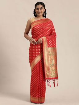 Soch - Red Art Silk Woven Design Saree With Unstitched Blouse