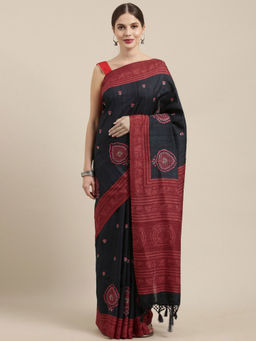 Soch - Black Liva Woven Design Saree with Unstitched Blouse