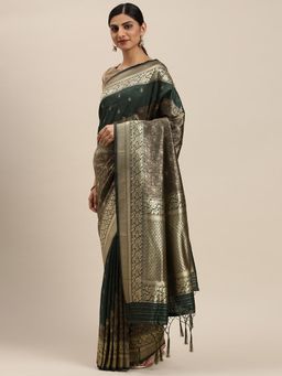 Soch - Green Silk Blend Woven Design Saree with Unstitched Blouse