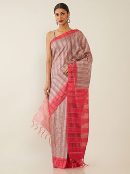 Soch - Woven Design Pink Saree with Unstitched Blouse