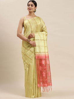Soch - Yellow Handloom Sarees with Unstitched Blouse