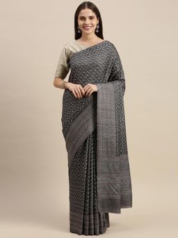 Soch - Grey Silk Blend Solid Saree