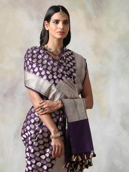 WeaverStory - Purple Floral Saree With Unstitched Blouse