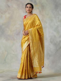 WeaverStory - Yellow Handloom Saree with Unstitched Blouse