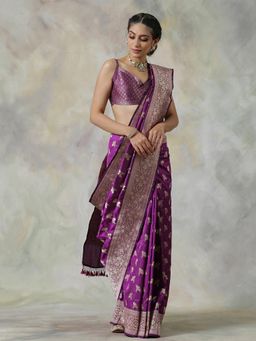 WeaverStory - Purple Handloom Saree with Unstitched Blouse