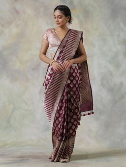 WeaverStory - Purple Handloom Saree with Unstitched Blouse