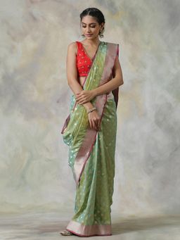 WeaverStory - Multicolour Handloom Saree with Unstitched Blouse