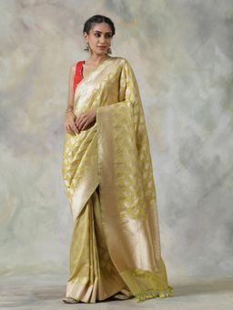 WeaverStory - Green Handloom Saree with Unstitched Blouse