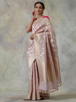 WeaverStory - Pink Handloom Saree with Unstitched Blouse
