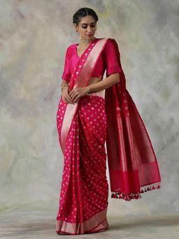 WeaverStory - Pink Handloom Saree with Unstitched Blouse