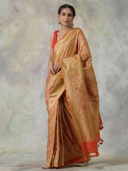WeaverStory - Mustard Handloom Saree with Unstitched Blouse