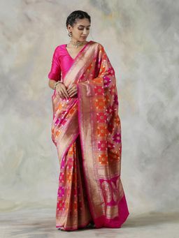 WeaverStory - Multicolour Handloom Saree with Unstitched Blouse