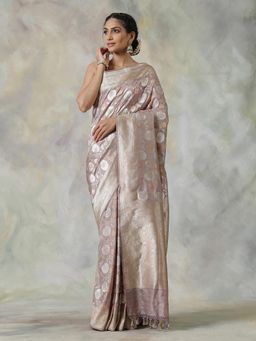 WeaverStory - Grey Handloom Saree with Unstitched Blouse
