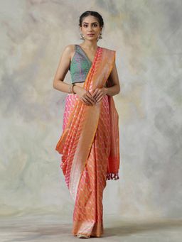 WeaverStory - Pink Handloom Saree with Unstitched Blouse