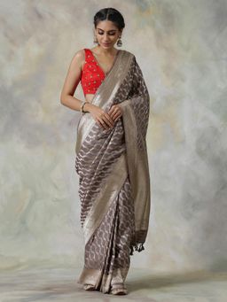 WeaverStory - Grey Handloom Saree with Unstitched Blouse