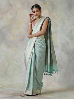 WeaverStory - Green Handloom Saree with Unstitched Blouse