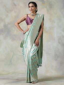 WeaverStory - Green Handloom Saree with Unstitched Blouse