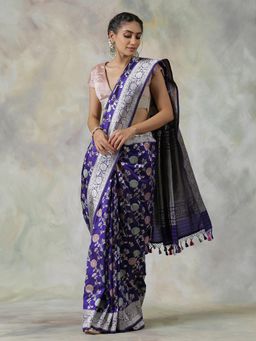 WeaverStory - Purple Handloom Saree with Unstitched Blouse