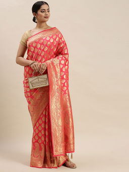 Soch - Coral Handloom Sarees with Unstitched Blouse