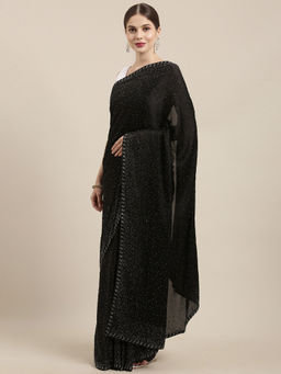 Soch - Black Pure Crepe Embellished Saree with Unstitched Blouse
