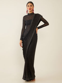 Soch - Embellished Black Saree with Unstitched Blouse